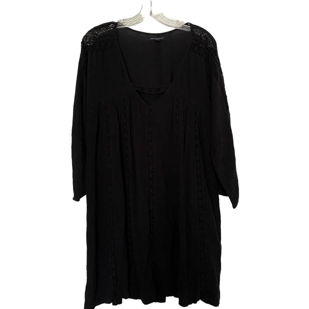 Crochet American Eagle Black Boho Dress Cover Up Gauzy Flowy L